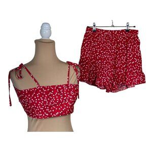Shein 2 Piece Short Set Bikini Top Shorts All Over Hearts Red M Medium